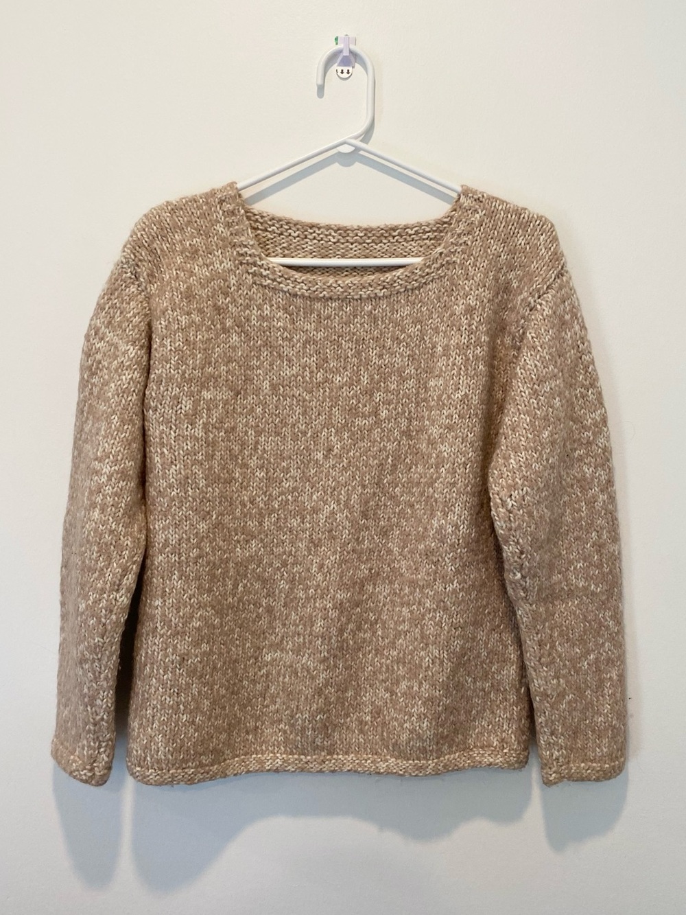 Handknit Cream & White Square-Neck Sweater